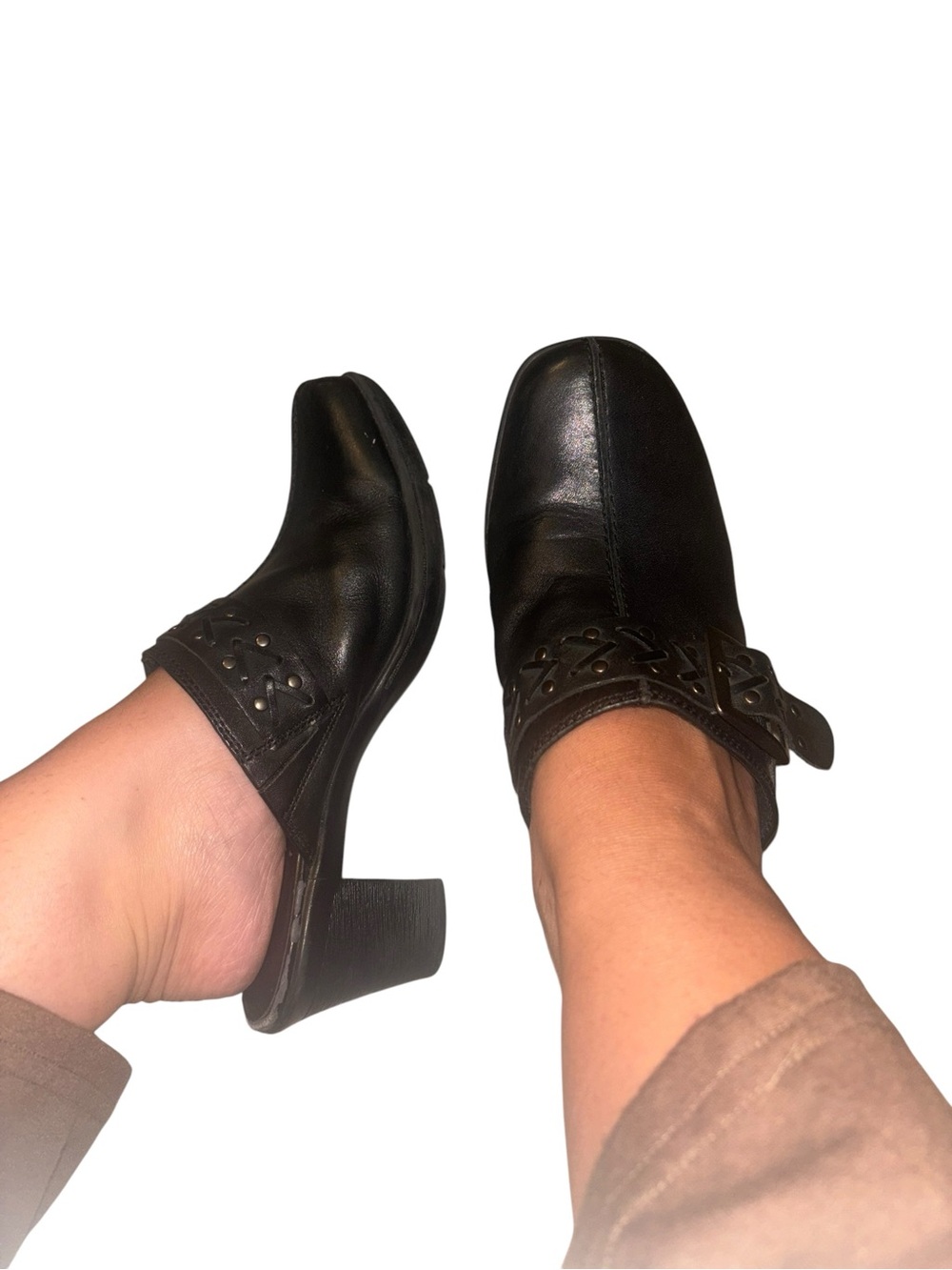 Clarks Black Leather Slip-On Heel Mules for Women